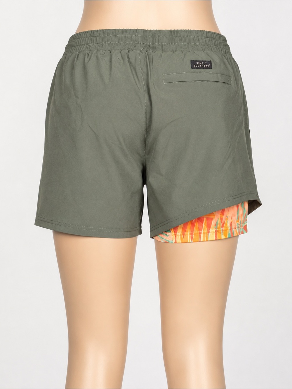Simply Southern Men's Olive Green Active Hybrid Shorts with Tropical Liner